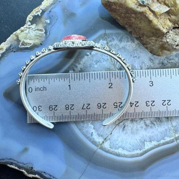 Native American Sterling Oval Orange Spiny Oyster Decorated Bracelet For Women - Picture 9 of 10